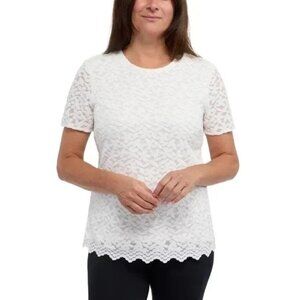 NWOT Teddi Rose Women's L White Lace Short Sleeve Top